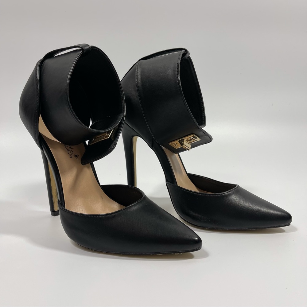 Black pumps w/gold clutch ankle strap shoedazzle